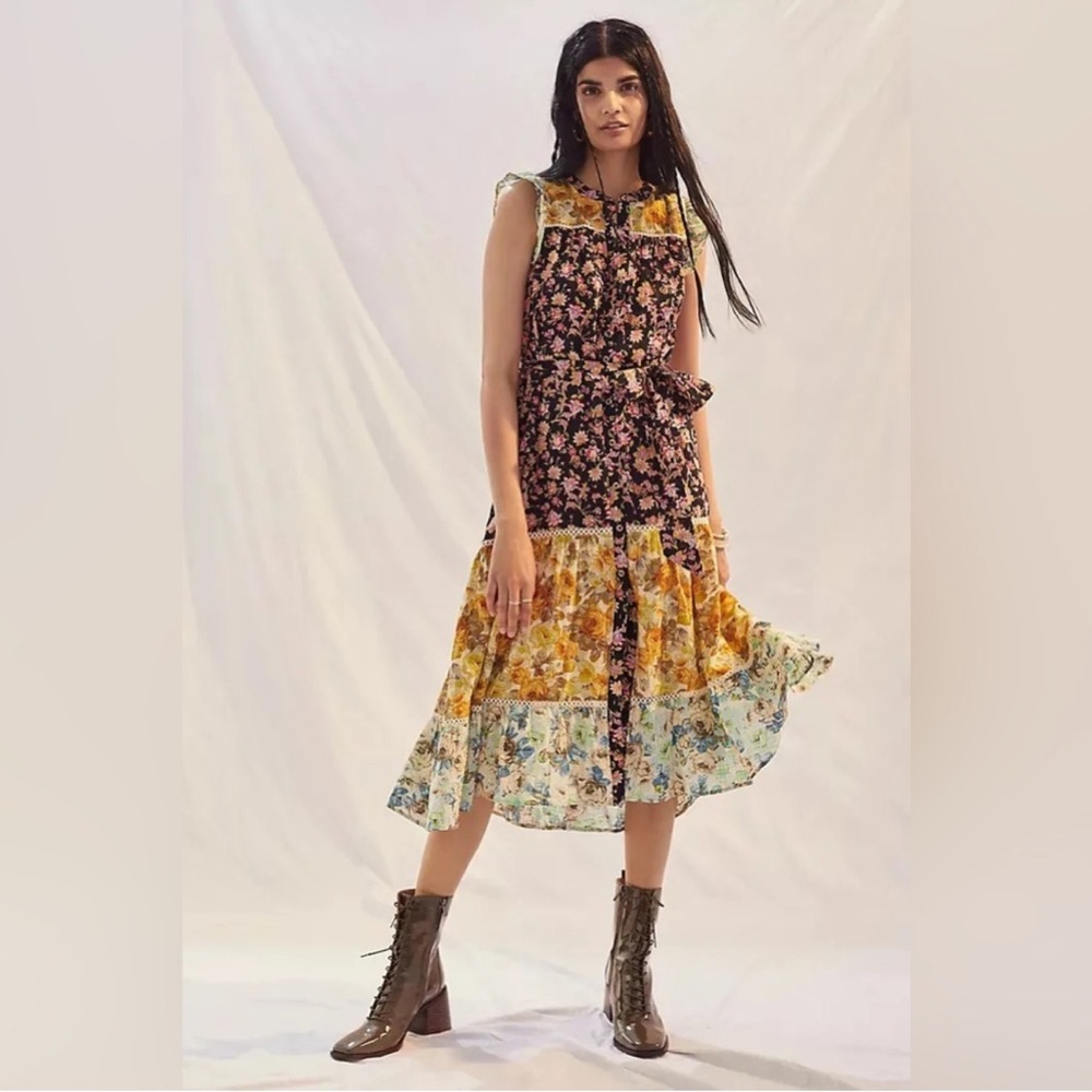 Anthropologie Floral Patchwork Midi Dress